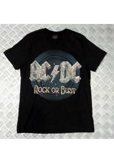Ac-dc Müzik Grubu Baskılı Unisex %100 Pamuk Siyah T-shirt SIYAH