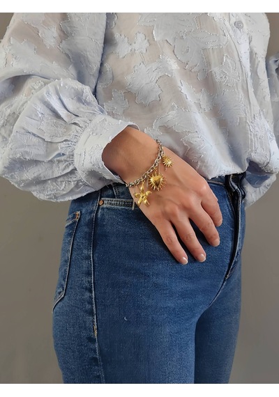Çiçek Kalp Güneş Çocuk Charmlı Halat Zincir Model Bileklik Gold