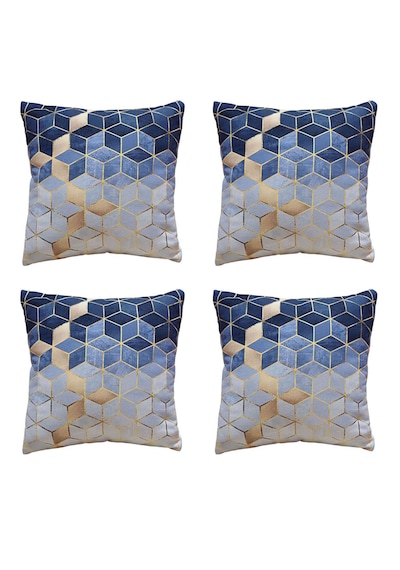 Modern Tarz Dijital Baskılı 4 Lü Dekoratif Kırlent Kılıfı Seti 43x43 Cm Şık Ve Renkli Tasarımlar Lacivert - Gri