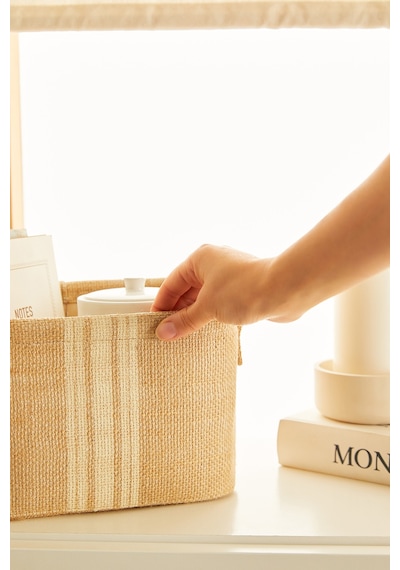 Ocean Home Textile 2'li Çizgili Jüt Sepet Set 1 Adet 20 x 20 / 1 Adet 24 x 17 x 14 cm