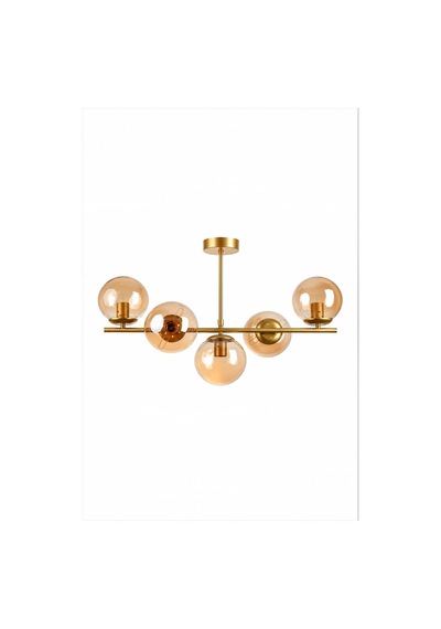 Aden 5 Li Eskitme Modern Sarkıt Avize Bal Opal Camlı, Metal Gövdeli, Salon -oturma Odası -yatak Odası-mutfak-antre Aydınlatması Kahverengi