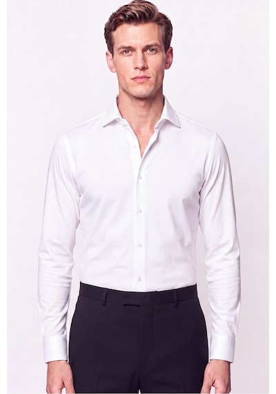 Slim Fit İtalyan Yaka %100 Pamuk Saten Düz Beyaz Gömlek Gk 759