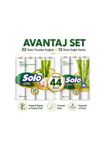 Solo Ultra Kağıt Havlu 12 Li Rulo + 32 Rulo Tuvalet Kağıdı