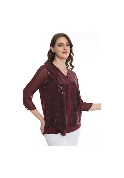 Ella Camelia Kadın Kolları Tül Detaylı Bluz 19E040 Bordo