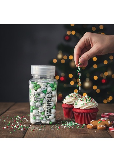 Kar Taneli Cupcake Pasta Süsleme Şekeri Yeşil Beyaz 100 G Yılbaşı Temalı Dekor Şekeri