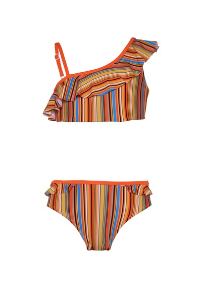 Toosalty Kız Çocuk Çok Renkli Turuncu Çizgili Bikini Takımı 25sg007st Çok Renkli