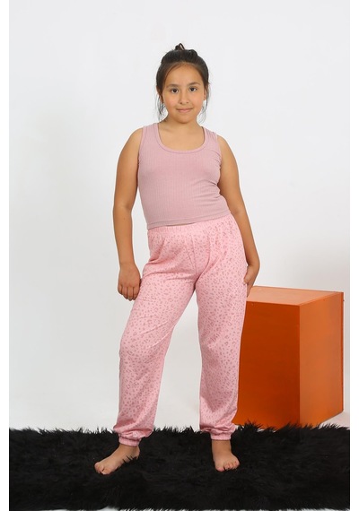 Akbeniz Kız Çocuk Sıfır Kol Gül Kurusu Penye Pijama Takım 20433 Gülkurusu