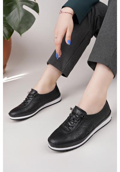 Nesilshoes Nesil Shoes Sdf 701-3 Siyah İçi Deri Günlük Kadın Ayakkabı
