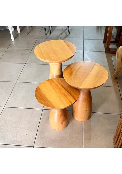 Ahşap 3 Lü Set Fitilli Mantar Yan Sehpa Modern Fiskos / Çiçeklik / Zigon Sehpa Ahşap