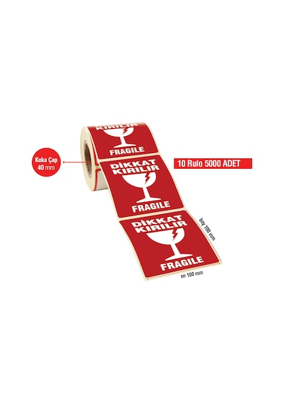 Dikkat Kırılır Etiket 100x100 10 Rulo 500'lü Sarım