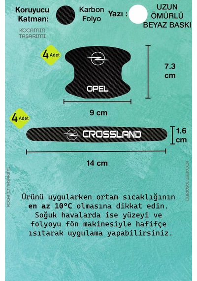 Dekoratif Opel Crossland Karbon Kapı Kolu Koruma Seti Şık Beyaz Yazılı 8 Parça Koruyucu Folyo