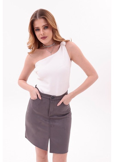 Eseclass Kadın Süet Oversize Gri Mini Etek Şık Etek Gri Gri