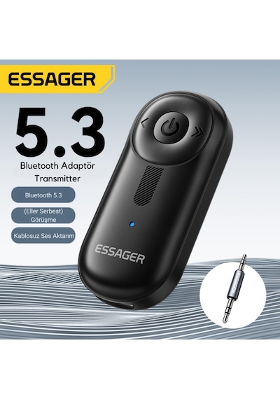 Essager Bluetooth 5.3 Adaptör Transmitter Eller Serbest Görüşme, Kablosuz Ses Aktarımı, Hifi Kalite Gri