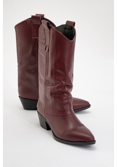 Luvishoes Luvi Shoes Sojo Bordo Cilt Hakiki Deri Kalın Topuklu Kısa Çizme Bordo
