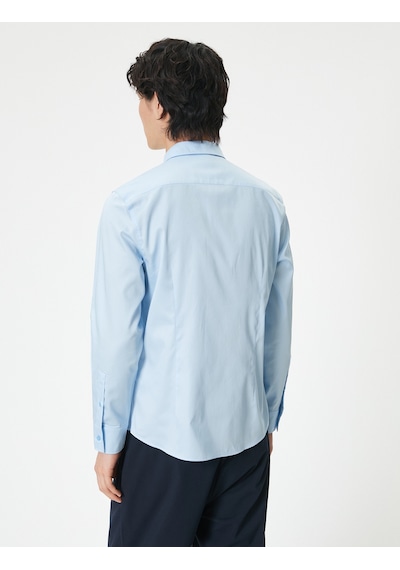 Koton Basic Gömlek Uzun Kollu Düğmeli Klasik Yaka Slim Fit Açık Mavi 4sam60171hw Açık Mavi