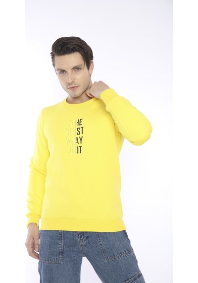 Escetic Erkek Spor Slimfit, Bisiklet Yaka Sarı Sweatshirt-4274