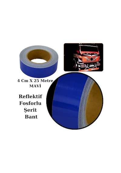 Carub Reflektif Fosforlu Şerit Bant 4 Cm X 25 Metre Mavi İkaz Bandı BR2405304