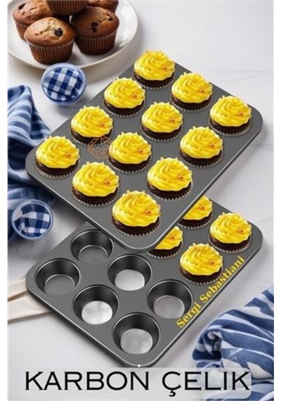 12 Li Muffin Kalıbı Teflon Çelik 100 Muffin Kağıtlı 719516 Çok Renkli