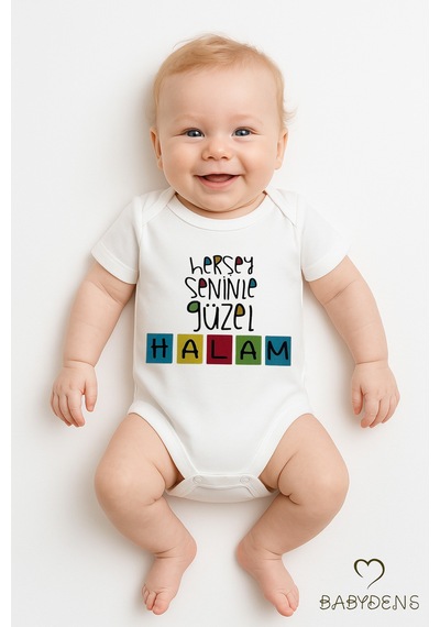 Babyden's "her Şey Seninle Güzel Halam Yazılı Bebek Body Çıtçıtlı Pamuklu Zıbın Unisex Beyaz
