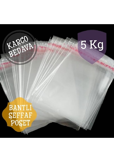 Bantlı Jelatin Torba - 32X40+5 Şeffaf Yapışkanlı Poşet 5 Kg