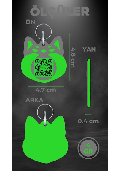 Petjoo 18.Cheems Yeşil-Gri Qr'lı Köpek Künyesi