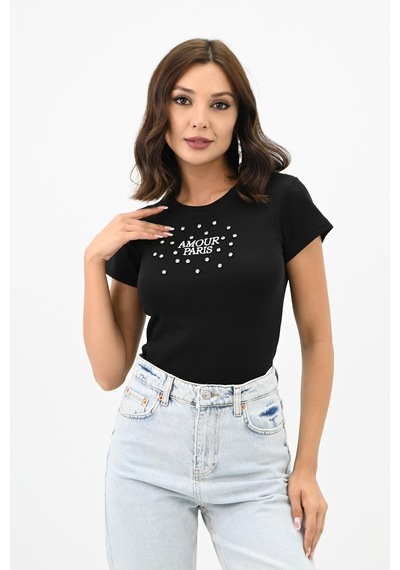 Kadın Taş İşlemeli Nakış Detaylı T-shirt 1774-25 001