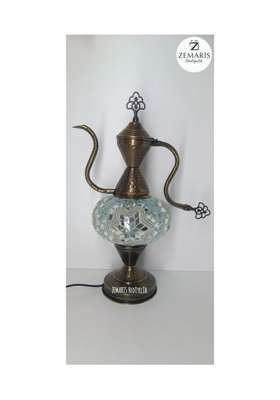 El Yapımı Otantik Mozaik İbrik/abajur Büyük Camlı Beyaz - 820079750 Beyaz