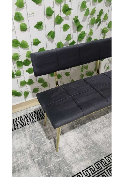 Özcan Metal Metal Ayaklı Sırtlı Gold Mutfak Salon Antre Yatak Odası Puf Bank Oturak Bench Antrasitgri