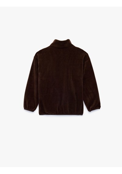 Koton Cepli Dik Yaka Uzun Kollu Yarım Fermuarlı Polar Sweatshirt Kahverengi 7wkg10022ak Kahve