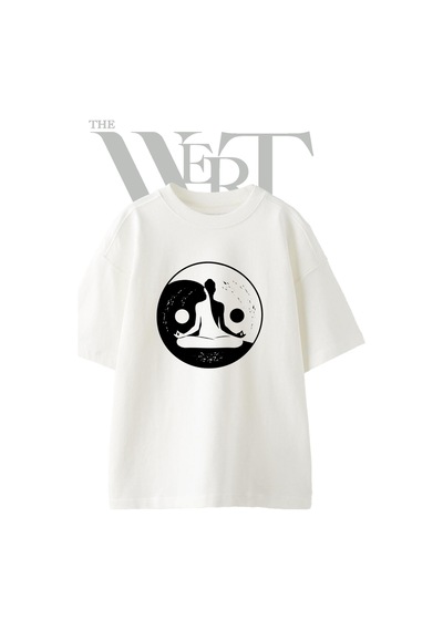 Thewert Meditasyon Yinyang Tasarım Baskılı Ünisex Beyaz Oversize T-shirt