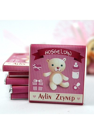 Dark Brown Hoşgeldin Kız Bebek Çikolatası İsim Yazılabilen Hediye Çikolata KBK2 72 Adet