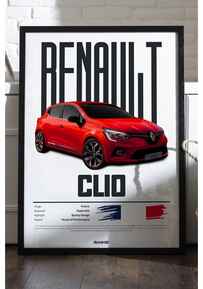 Renault Clio Araba Siyah Ahşap Çerçeveli Poster, Dekoratif Duvar Tablosu