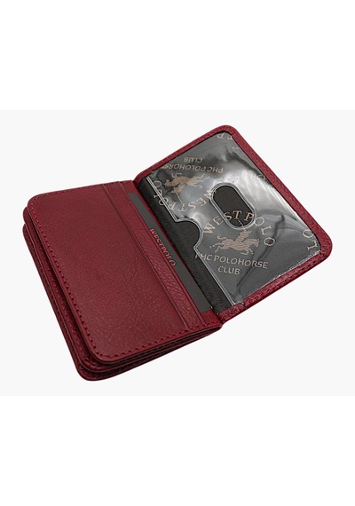 Westpolo Hakiki Deri Bol Kart Bölmeli Unisex Kartlık - Bordo Bordo