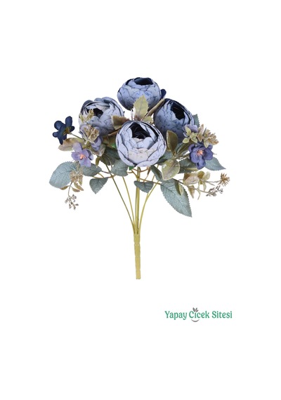 Yapay Çiçek Sitesi Yapay Şakayık Görünümlü Premium Ranunkulus Demeti 35 Cm Buz Mavisi