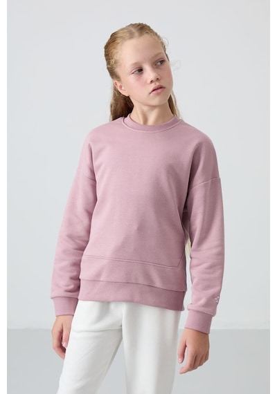 Tommy Life Gül Kurusu Pamuklu İçi Tüylü Yumuşak Dokulu Oversize Nakışlı Kız Çocuk Sweatshirt - 75150 Gül Kurusu