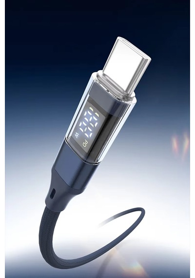 65w Pd Type-c To Type-c Dijital Watt Göstergeli Hızlı Şarj Ve Data Kablosu 1 Metre Siyah Mt2155