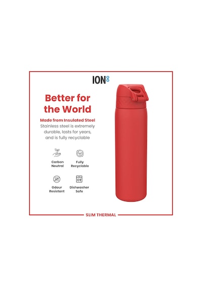 Ion8 - İnce Su Termosu - Kırmızı - 500 Ml - Sızdırmaz