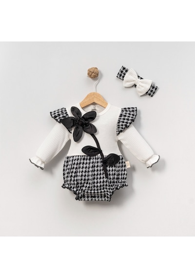 Çakar Bebe 6-18 Aylık Kaz Ayaği Güllü Romper-8036178 - Beyaz Beyaz