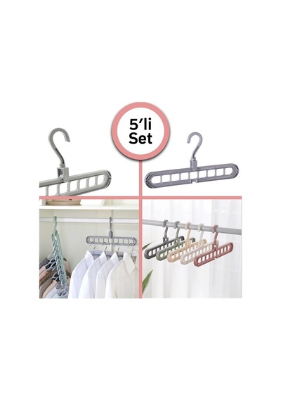 9 Bölmeli Yer Tasarrufu Sağlayan Katlanır Sihirli Elbise Askısı (5li Set) Diğer