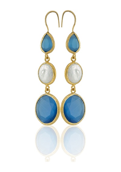 Kadir Jewellery 22 Ayar Altın Kaplama Kadın İnci Küpe -el İşçiliği Ve Hipoalerjenik Küpe Koyu Mavi