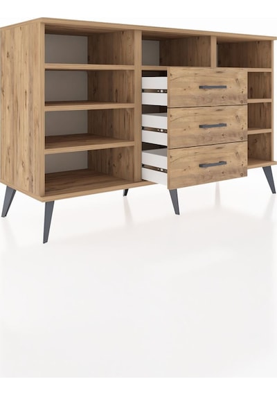 Kronos Konsol 7 Raflı 3 Çekmeceli 132x59x83 Çam-çam/çam Çam/çam