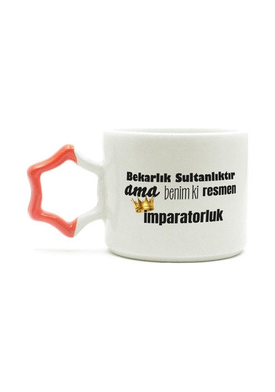 Mor Mürekkep Bekarlık Sultanlıktır Ama Baskılı Turuncu Kulplu Yıldız Kupa