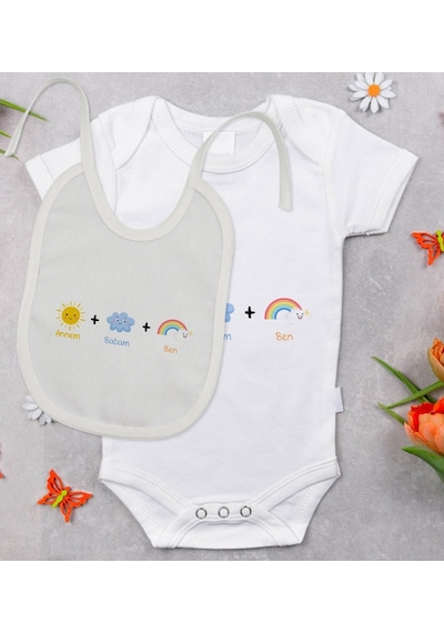 Bitmeyenkartus Bk Kids Annem Babam Ben Tasarımlı Bebek Body Zıbın Ve Mama Önlüğü Çok Renkli