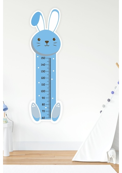 MSticker Sevimli Mavi Tavşan Çocuk Bebek Odası Boy Cetveli Sticker 47x163cm