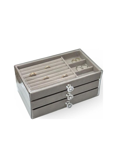 Akyüz Dekor 3 Çekmeceli Takı & Bijuteri Organizer Kutusu 10x23x13 Gri Diğer