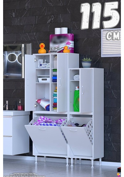 Ohbe 70 + 50cm Genişlik 160cm Boy 32,5cm Derinlik Kirli Sepetli 3 Kapaklı Çok Amaçlı Banyo Dolabı Beyaz Ohbe 70 + 50cm Genişlik 160cm Boy 32,5cm Derinlik Kirli Sepetli 3 Kapaklı Çok Amaçlı Banyo Dolabı Beyaz