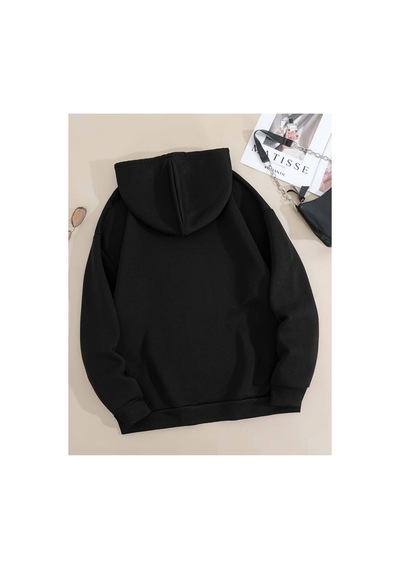 Caddekombin Gülen Yüz Baskılı Yumuşacık Sweatshirt Siyah