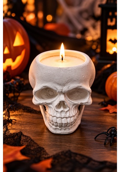 Halloween Kuru Kafa Mumluk Kafatası Mum Standı Cadılar Bayramı Parti Masa Dekorasyonu 8 X 6,5 Cm Diğer