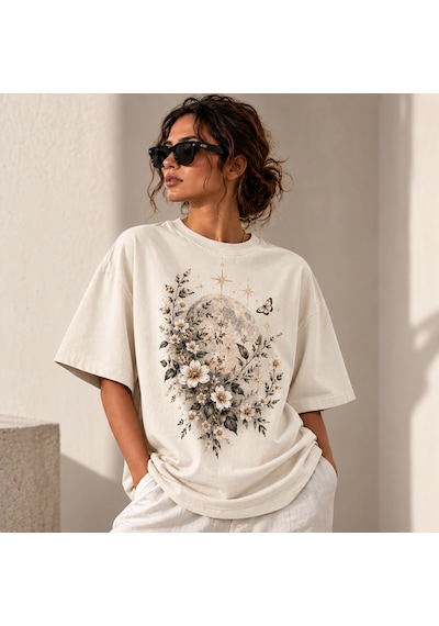 Velaura Studio Ay Bahçesi Kadın T-shirt. Ekru