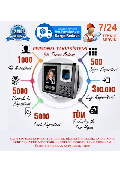 Yüz Okuma Parmakizi Kart Personel Takip Sistemi + Program Set